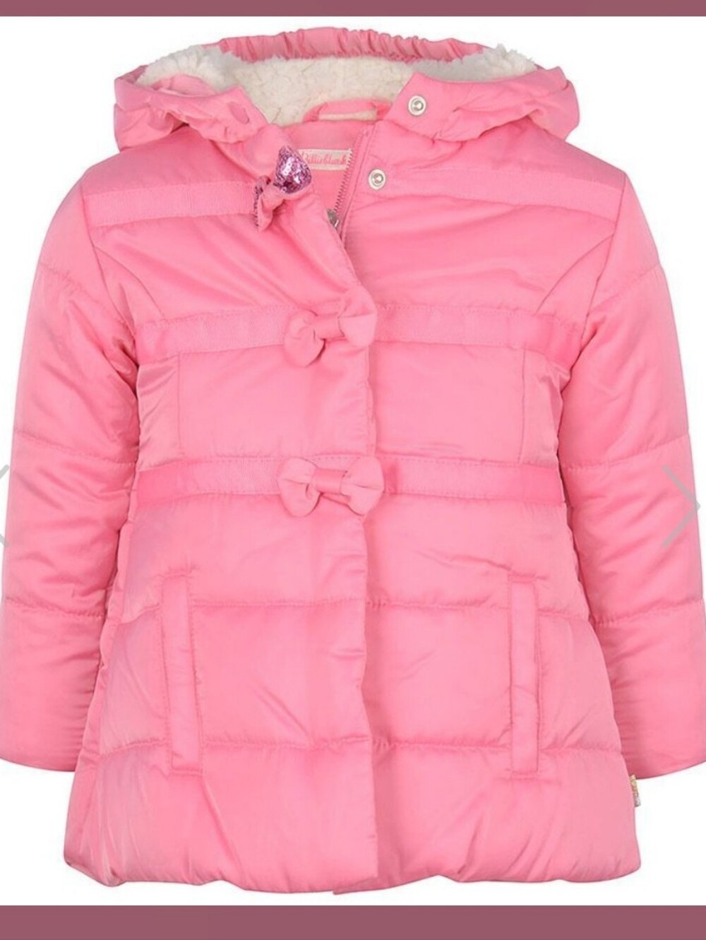Billieblush Baby Girl 3D Bow Hooded Puffa Jacket In Pink - Rare